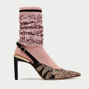 ZARA Sequin Sock Style Slingbacks
